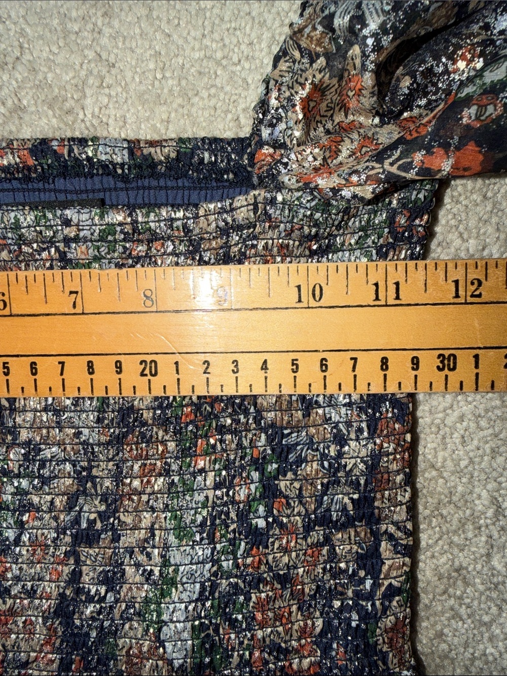O.P.T. Metallic Floral Smocked Long Sheer Sleeve Midi Dress size Small - Picture 8 of 9
